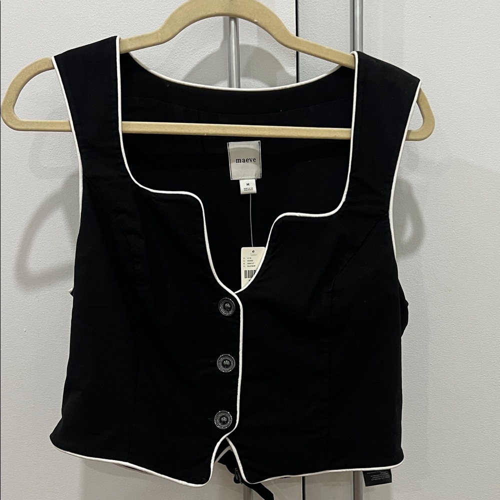 Maeve Black Tank Top with White Piping